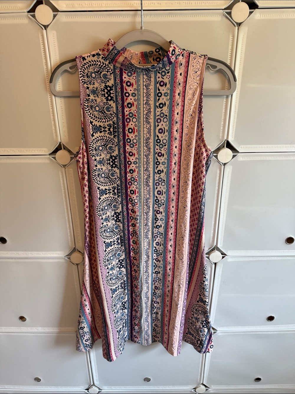Sleeveless High-Neck Boho Stripe Dress